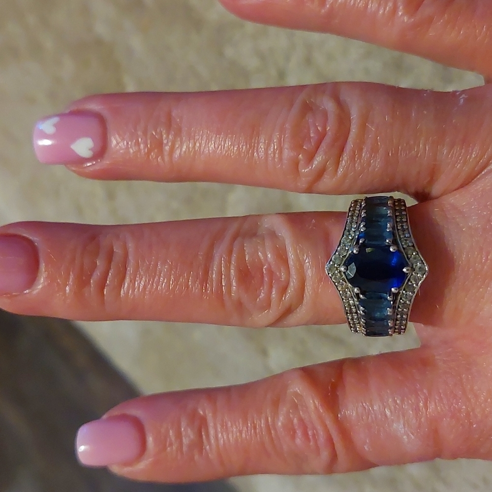 925 Sterling silver sapphire and cz ring 8